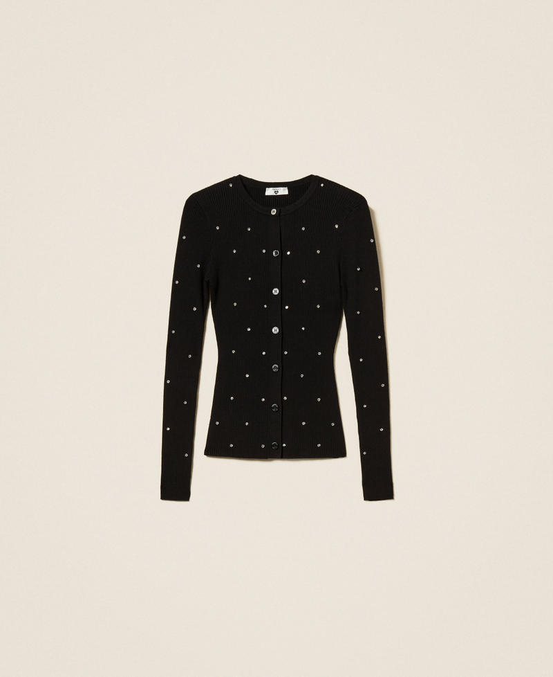 Crew neck cardigan with embroidery Black Woman 252LI3DAA_00006_S0