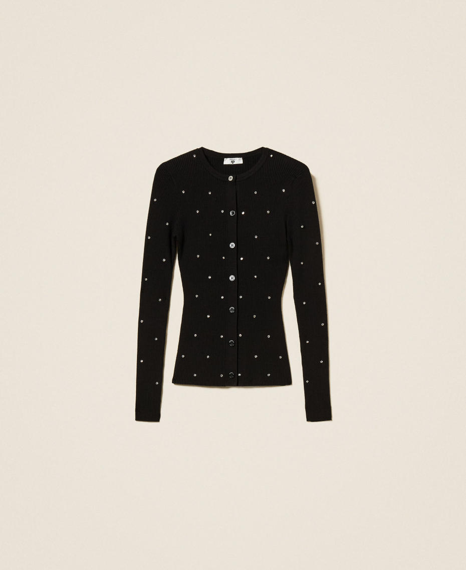 Crew neck cardigan with embroidery Black Woman 252LI3DAA_00006_S0