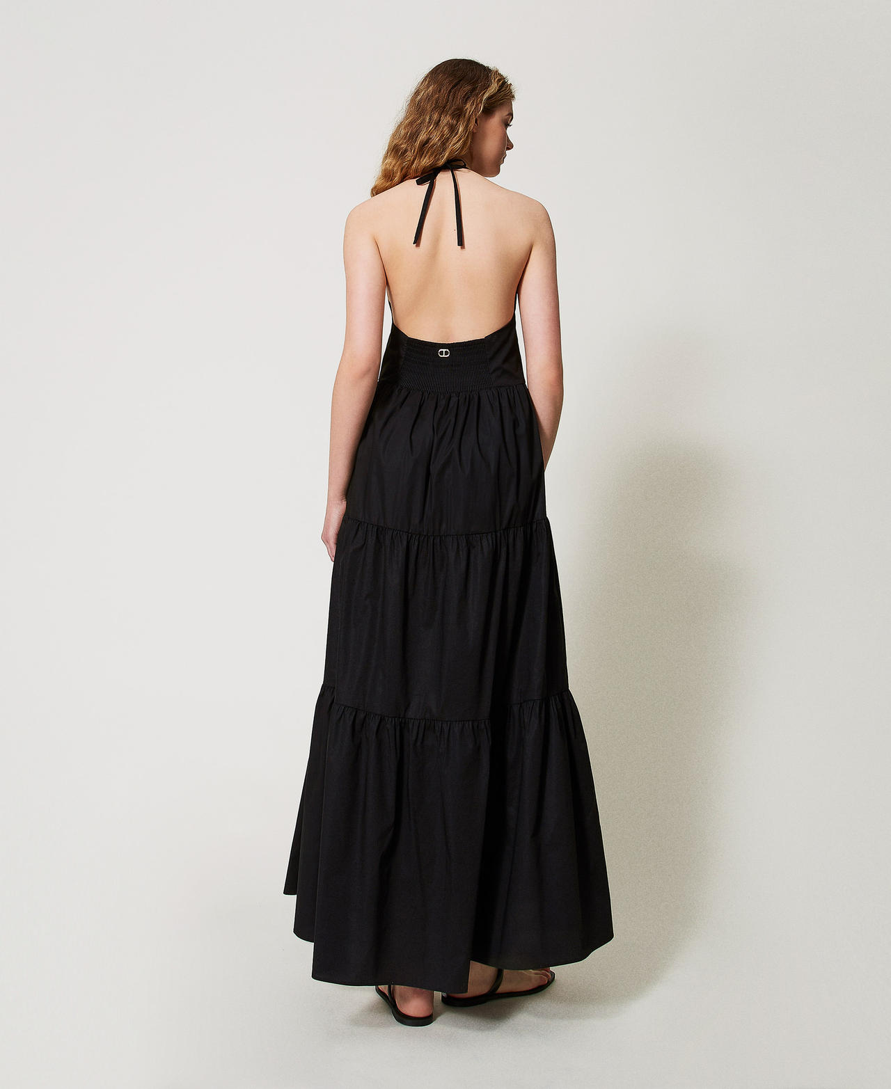 Long poplin dress with flounces Black Woman 251TT2027_00006_03