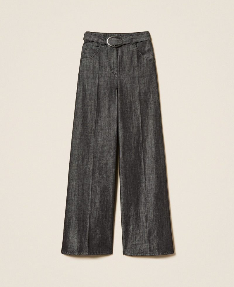 Wide-Leg-Jeans mit G&uuml;rtel Denimschwarz Frau 262AP2062_01103_S0