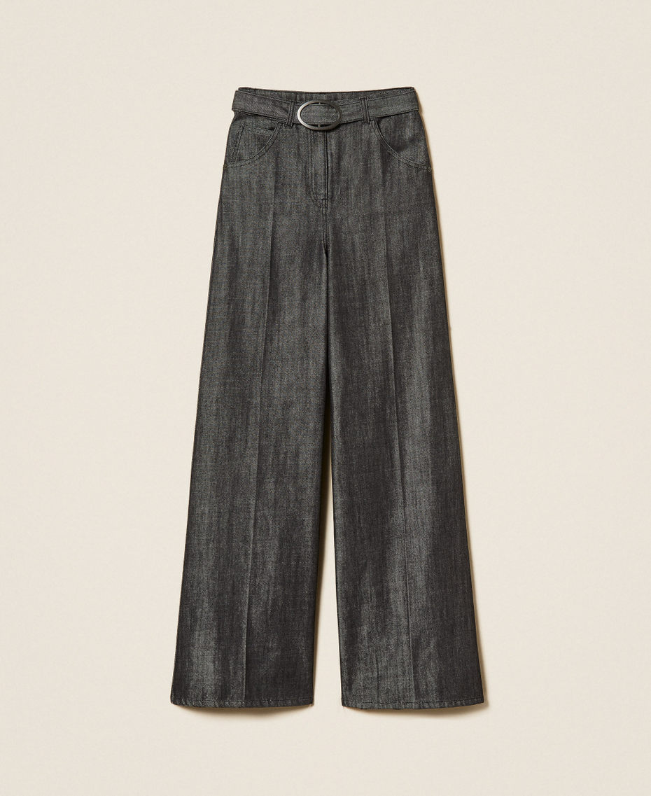 Wide-Leg-Jeans mit G&uuml;rtel Denimschwarz Frau 262AP2062_01103_S0