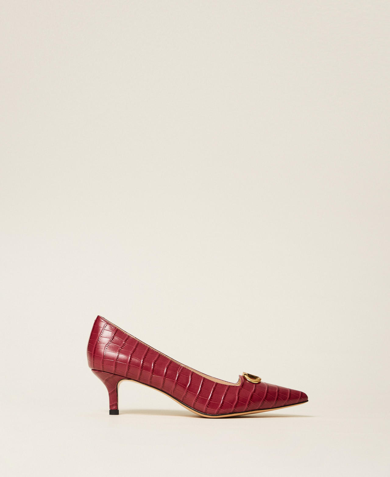 Crocodile print court shoes with Oval T Venetian Red Woman 252TCP040_00740_01