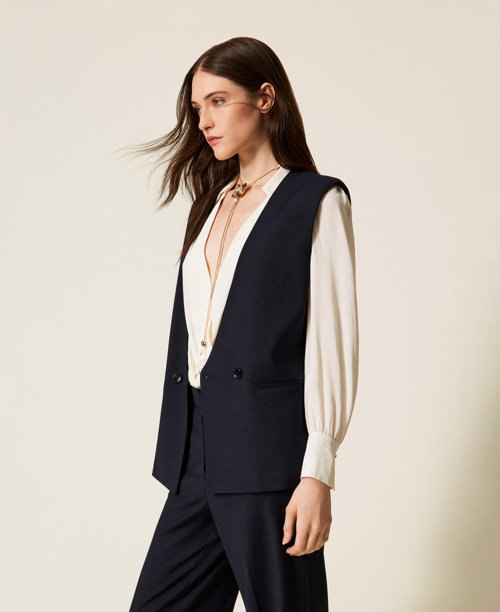 Gilet en laine m&eacute;lang&eacute;e Bleu Classique Femme 252TT2126_11956_02