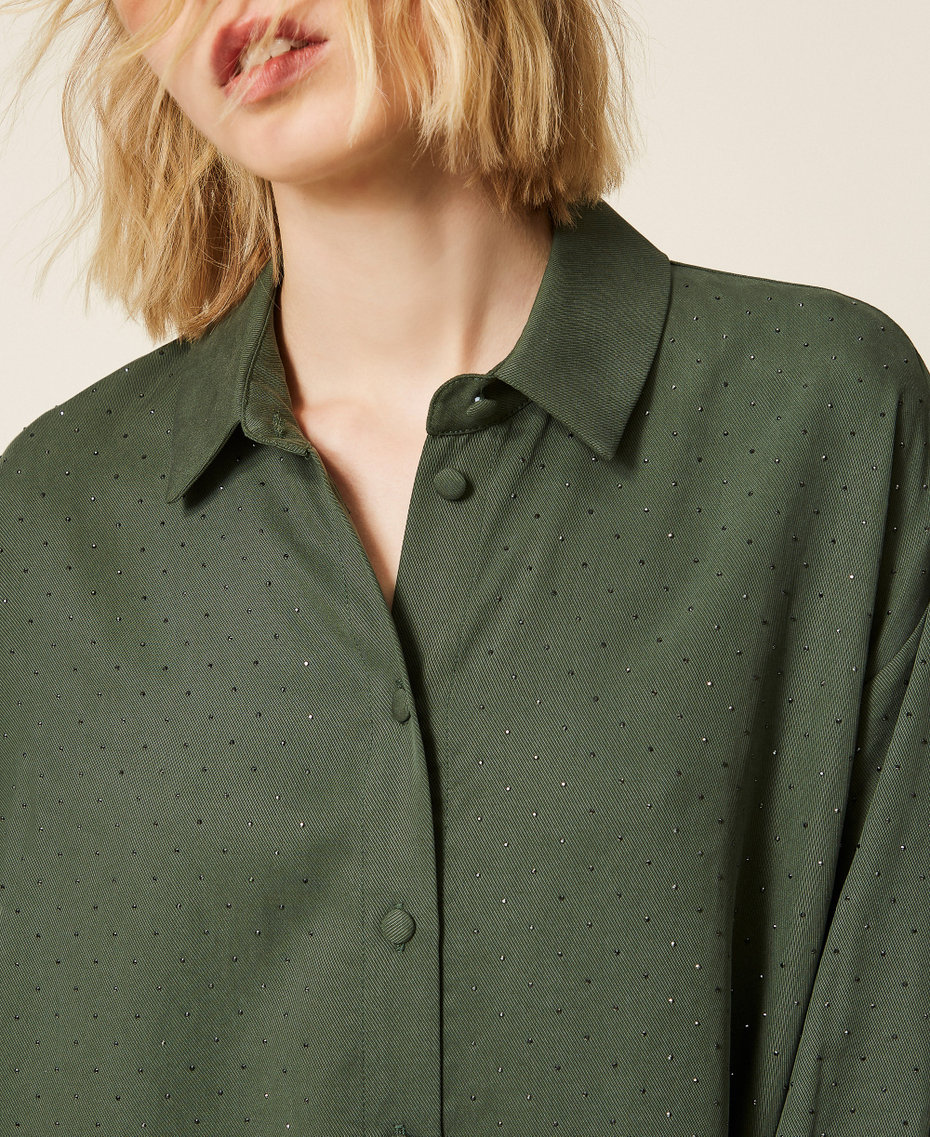 Twill shirt with studs Thyme Green Woman 261LL2PBB_12843_04