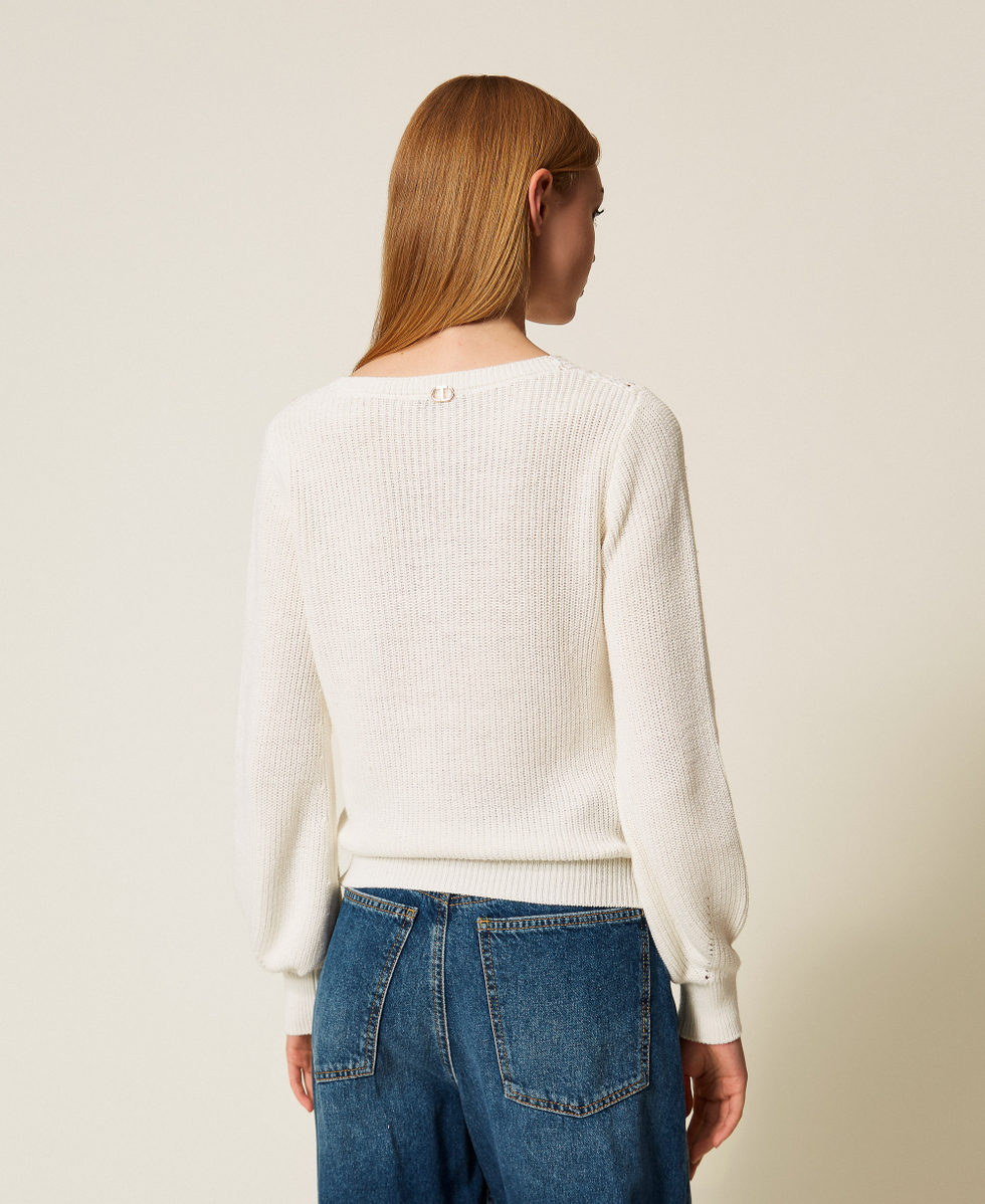 Wool blend jumper with crochet details "Parchment" Beige Woman 252TP3102_07222_03