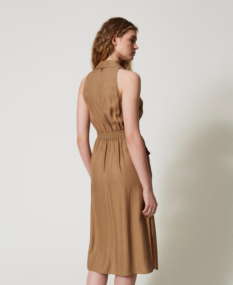 Long envers satin dress Golden Green Woman 251TT2270_12438_03