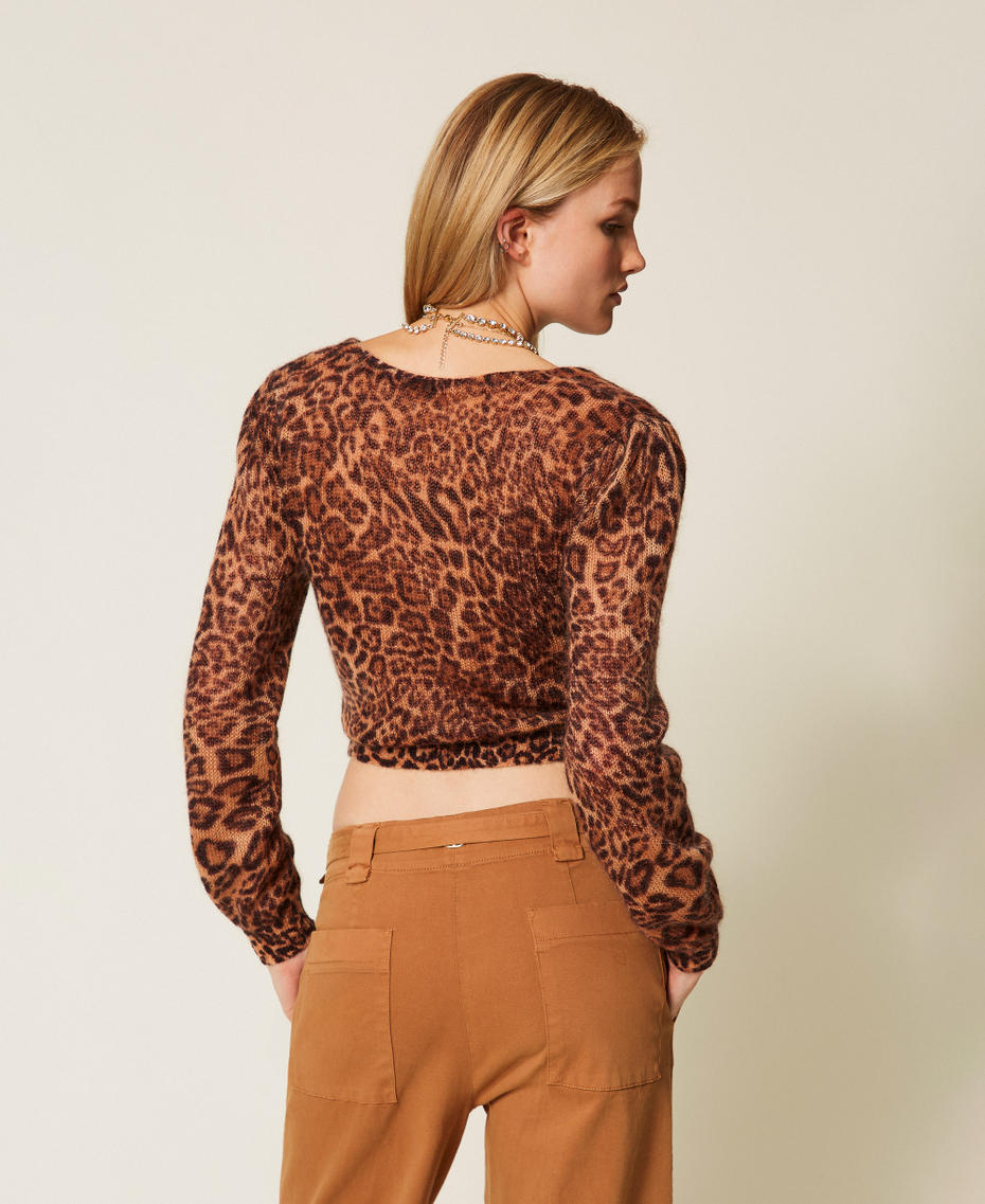 Animal print mohair blend knit shrug Coffee/Land Brown Animal Print Woman 252TP3592_12737_03