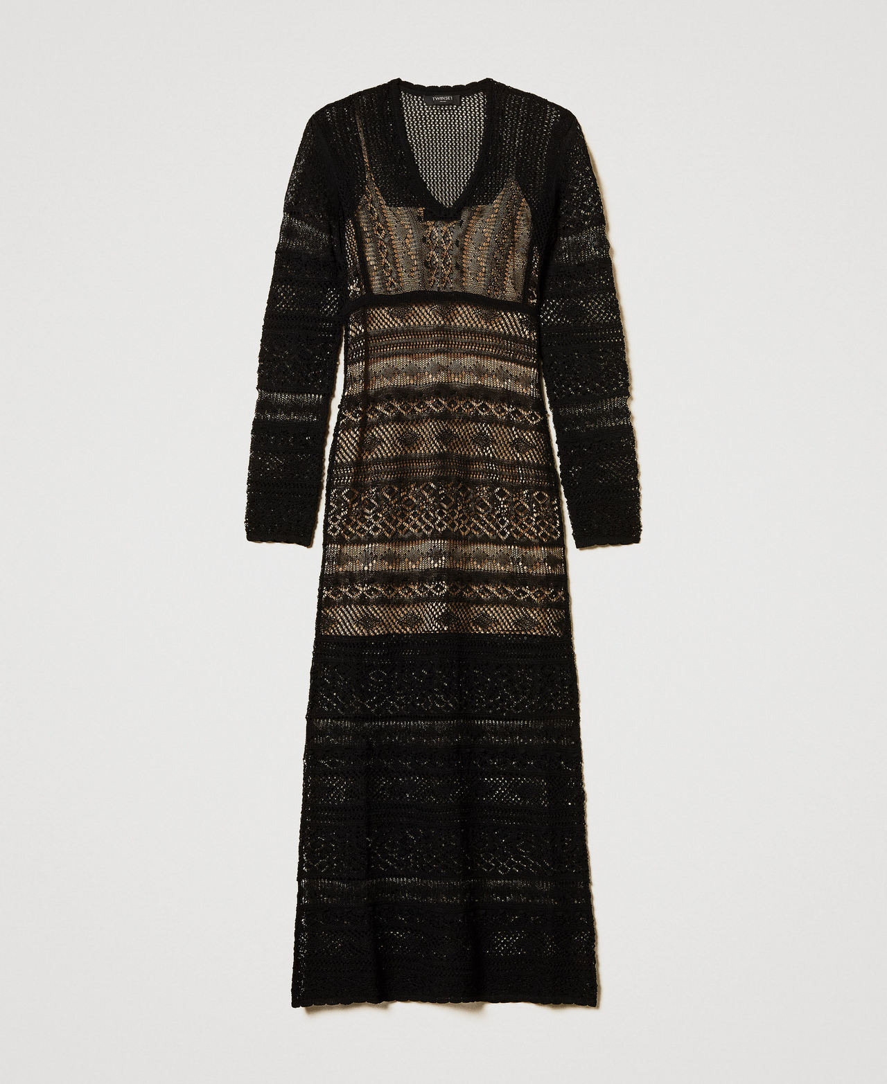 Long lace stitch knit dress Black Woman 251TS3107_00006_0S