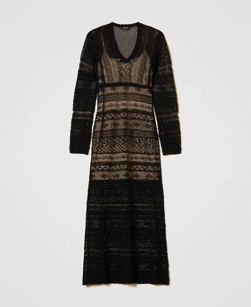 Long lace stitch knit dress Woman, Black | TWINSET Milano Long lace stitch knit dress Woman, Black | TWINSET Milano