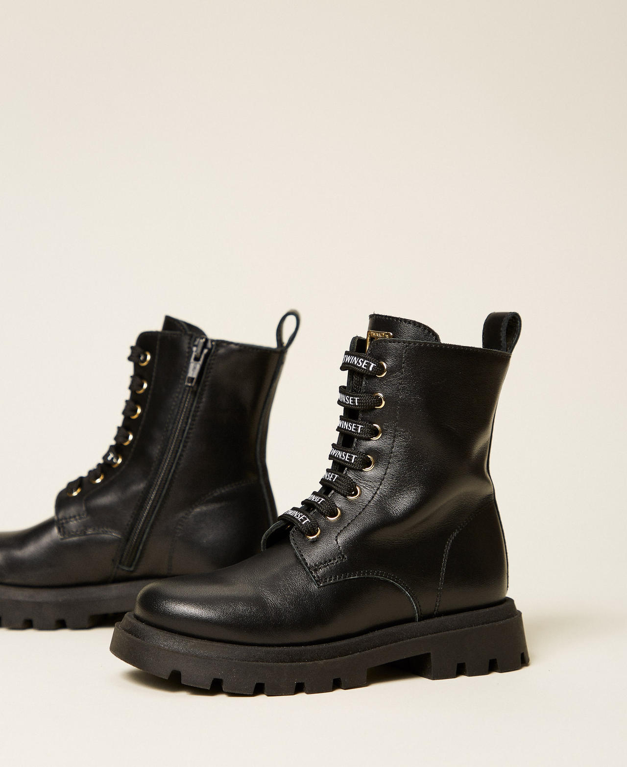 Baby&acute;s leather combat boots with logo Black Girl 262GCB012_00006_02