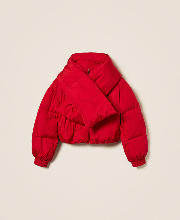 Bomber-style puffer jacket with scarf