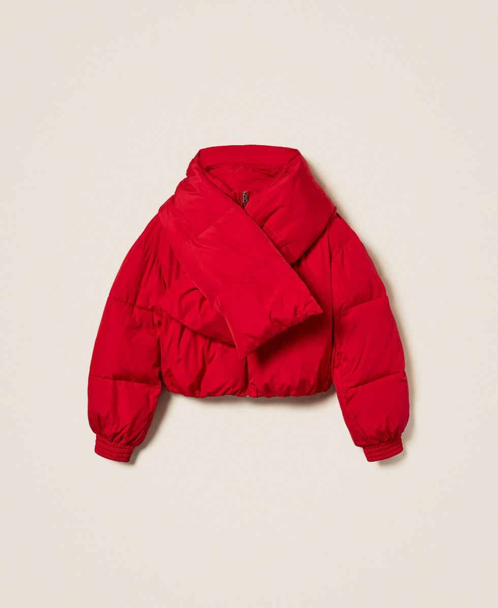 Bomber-style puffer jacket with scarf