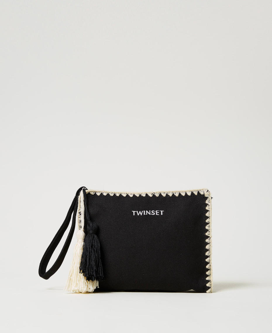 Pochette in canvas con ricamo Nero Donna 251LB7AGG_00006_01
