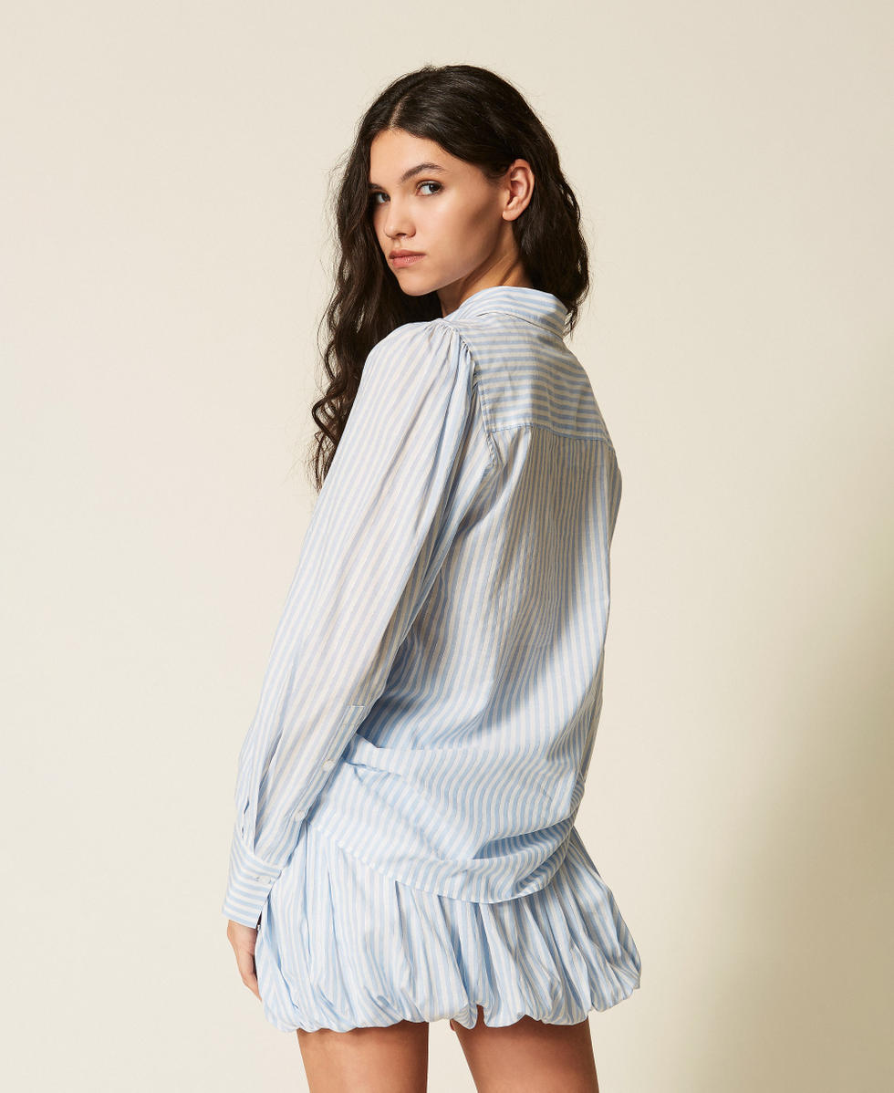 Hemd aus gestreiftem Popeline Streifen Lilie/Topasblau/Lurex Frau 261TE2081_13281_03