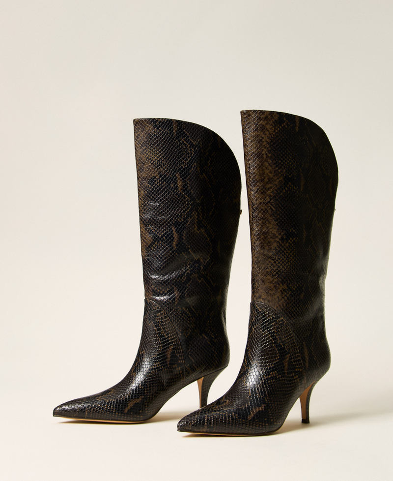 Python print high leather boots Coffee Python Print Woman 262TGT074_14054_02