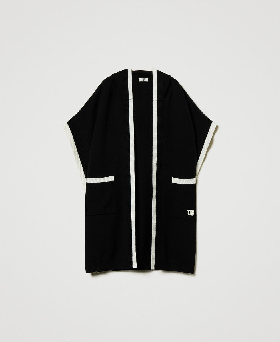 Knit poncho with pockets Black Woman 242LI4AGG_00006_S0