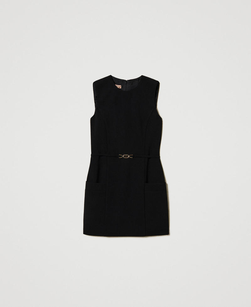 Fluid crêpe tunic with belt Black Woman 251TP2101_00006_0S