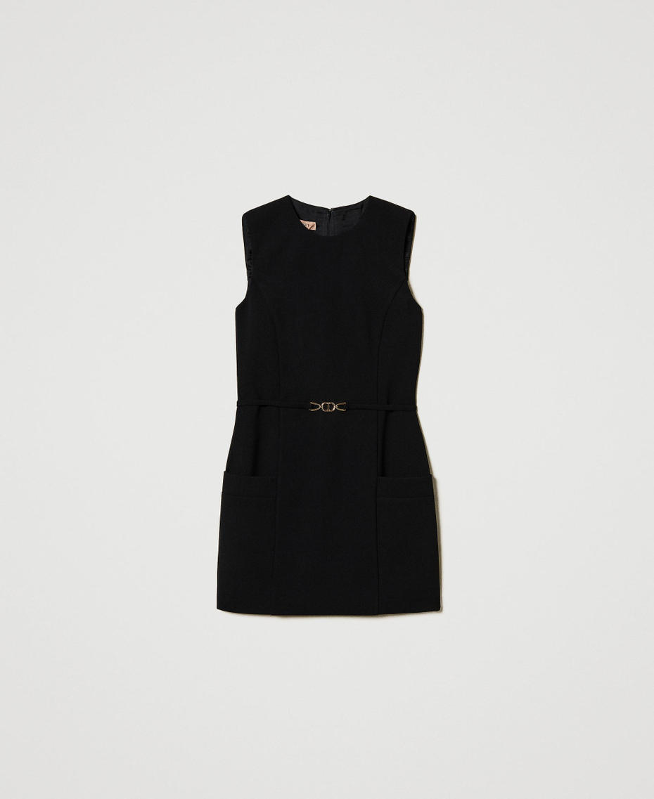 Fluid crêpe tunic with belt Black Woman 251TP2101_00006_S0