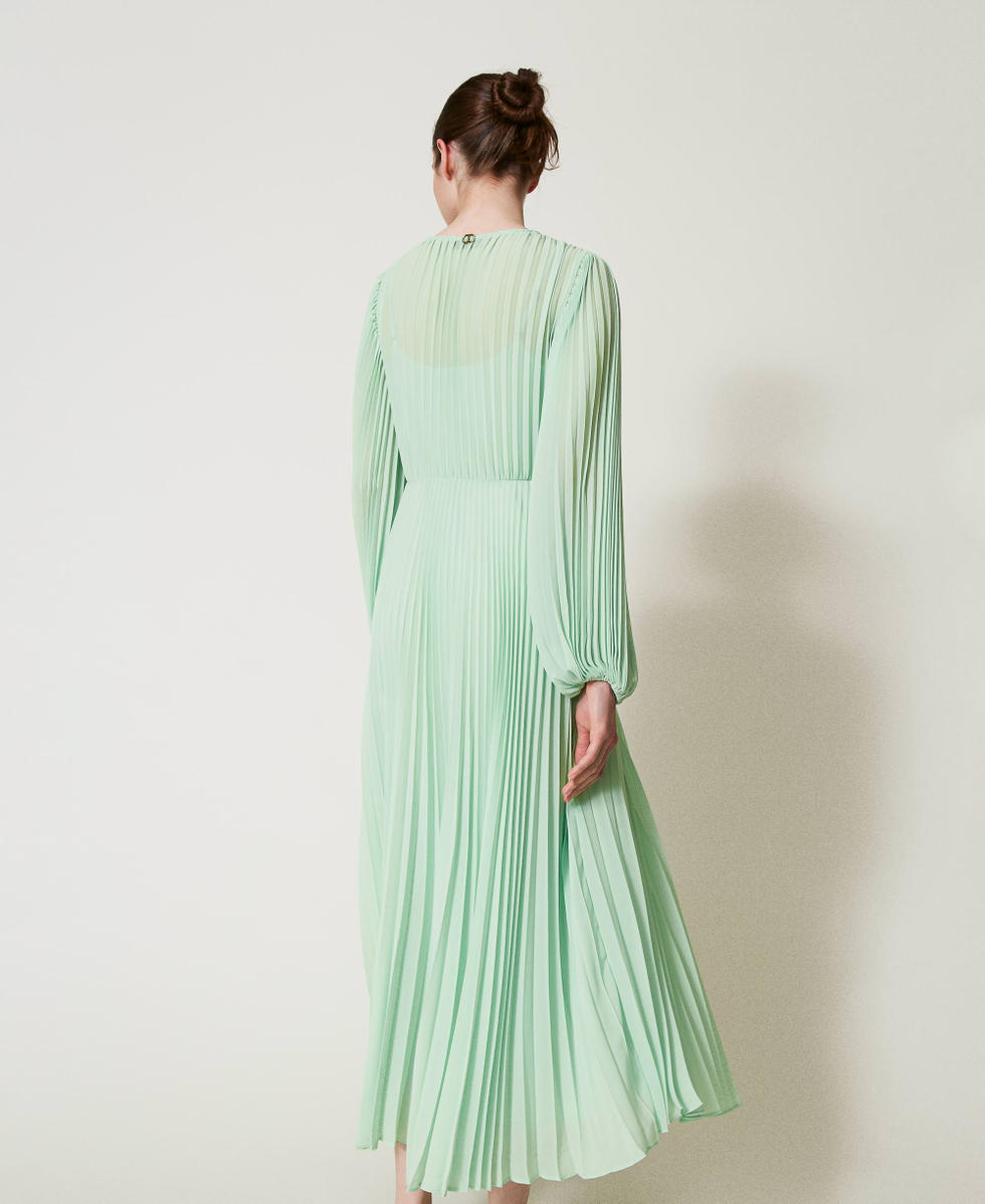 Long pleated georgette dress Mint Woman 251TP2330_12080_03