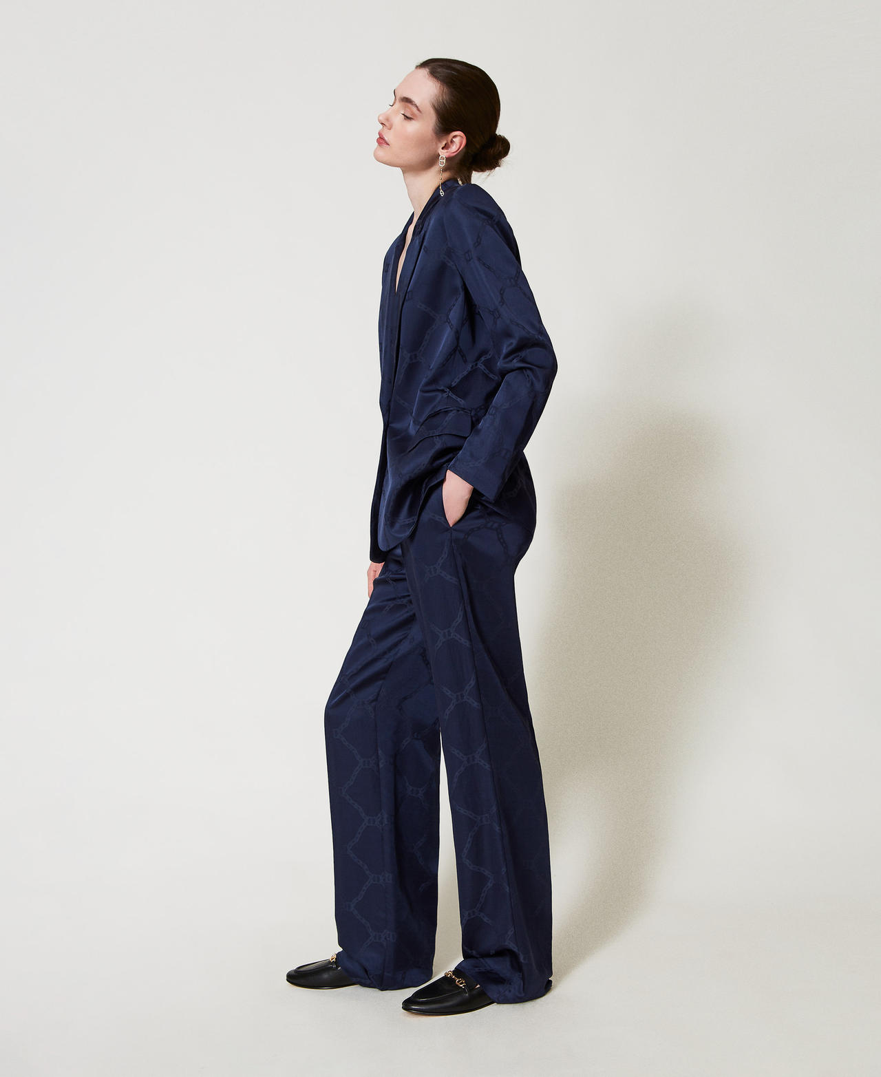 Trousers with jacquard Oval T Indigo Woman 251TP2011_00384_06
