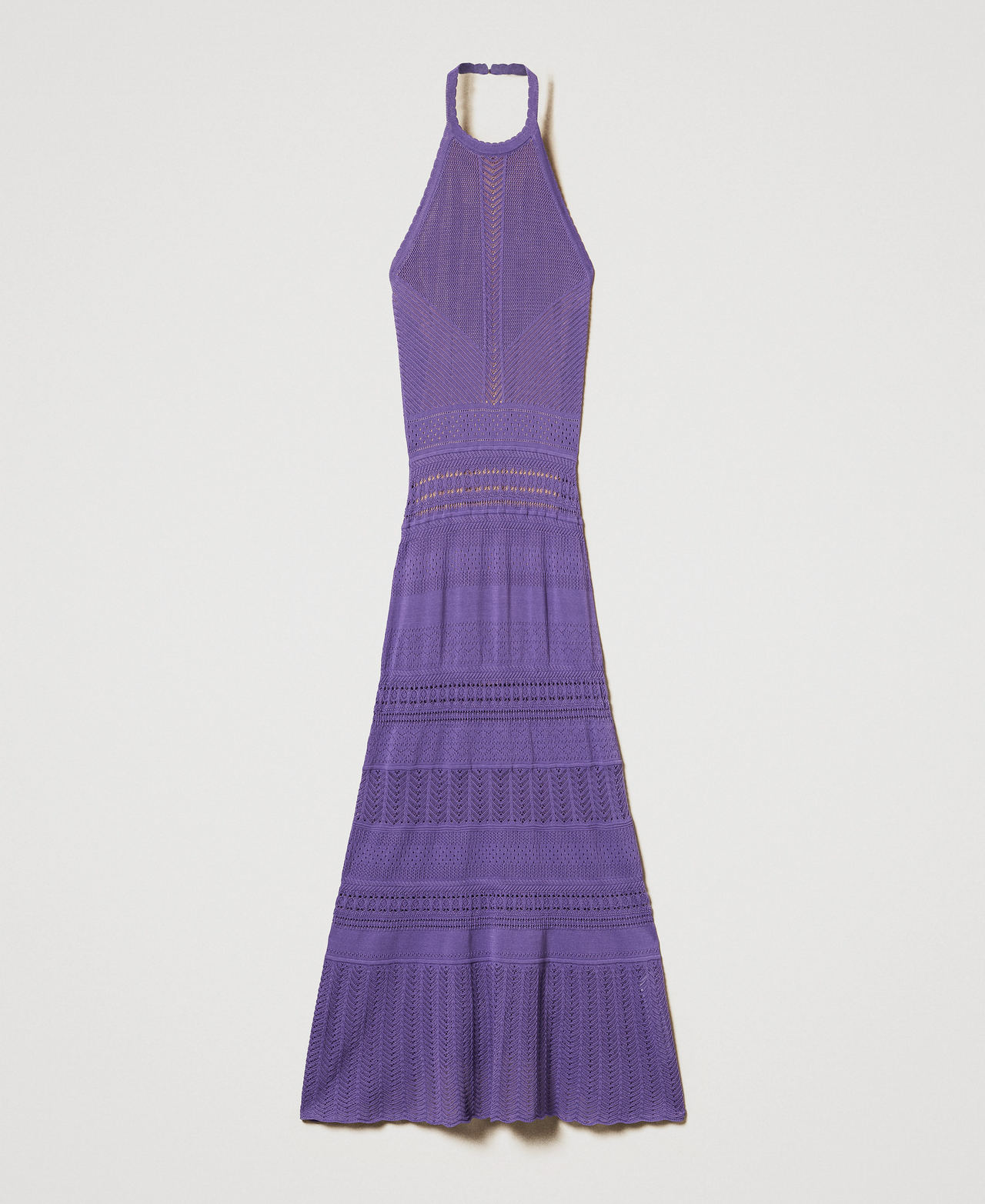 Long punched knit halterneck dress Cold Lavender Woman 251TT3105_11948_0S