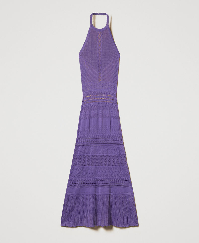 Long punched knit halterneck dress Cold Lavender Woman 251TT3105_11948_S0