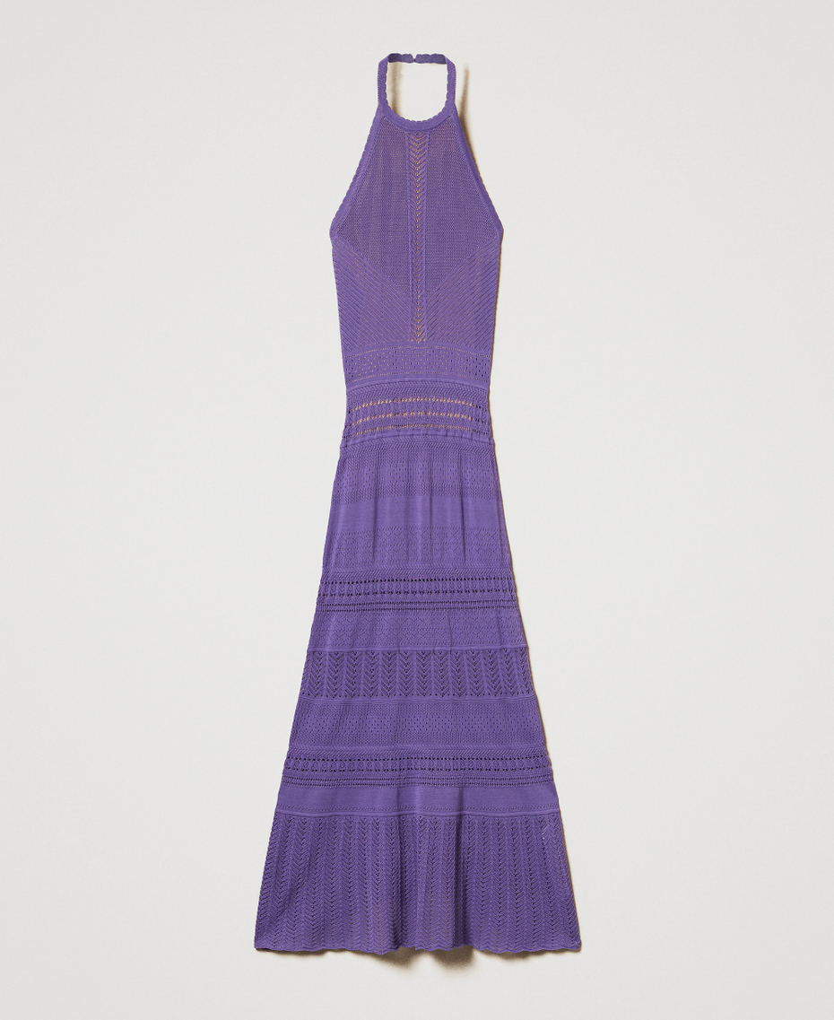 Long punched knit halterneck dress Cold Lavender Woman 251TT3105_11948_S0