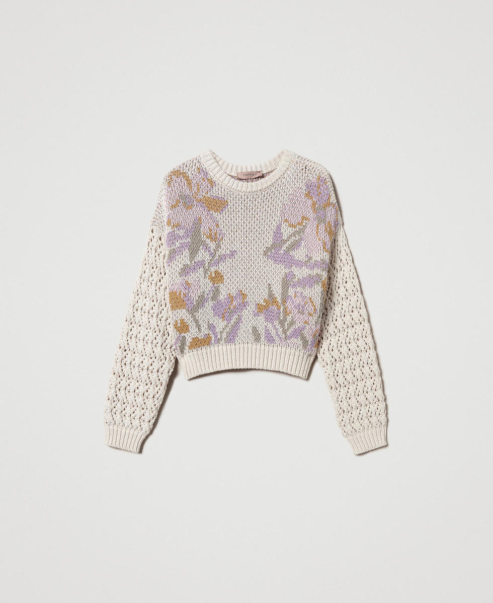 Jacquard floral jumper Snow Jacquard Flowers Woman 251TP3611_12359_S0