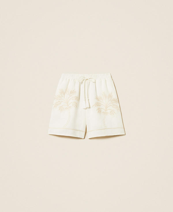 Shorts aus Leinenmischung mit Stickerei