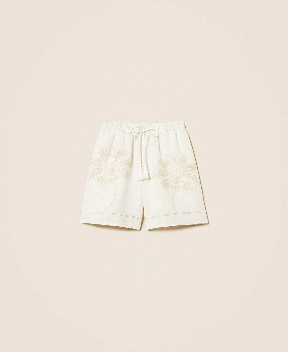 Linen blend shorts with embroidery Two-tone Vanilla White/Fog Woman 261LM2MBB_13584_S0