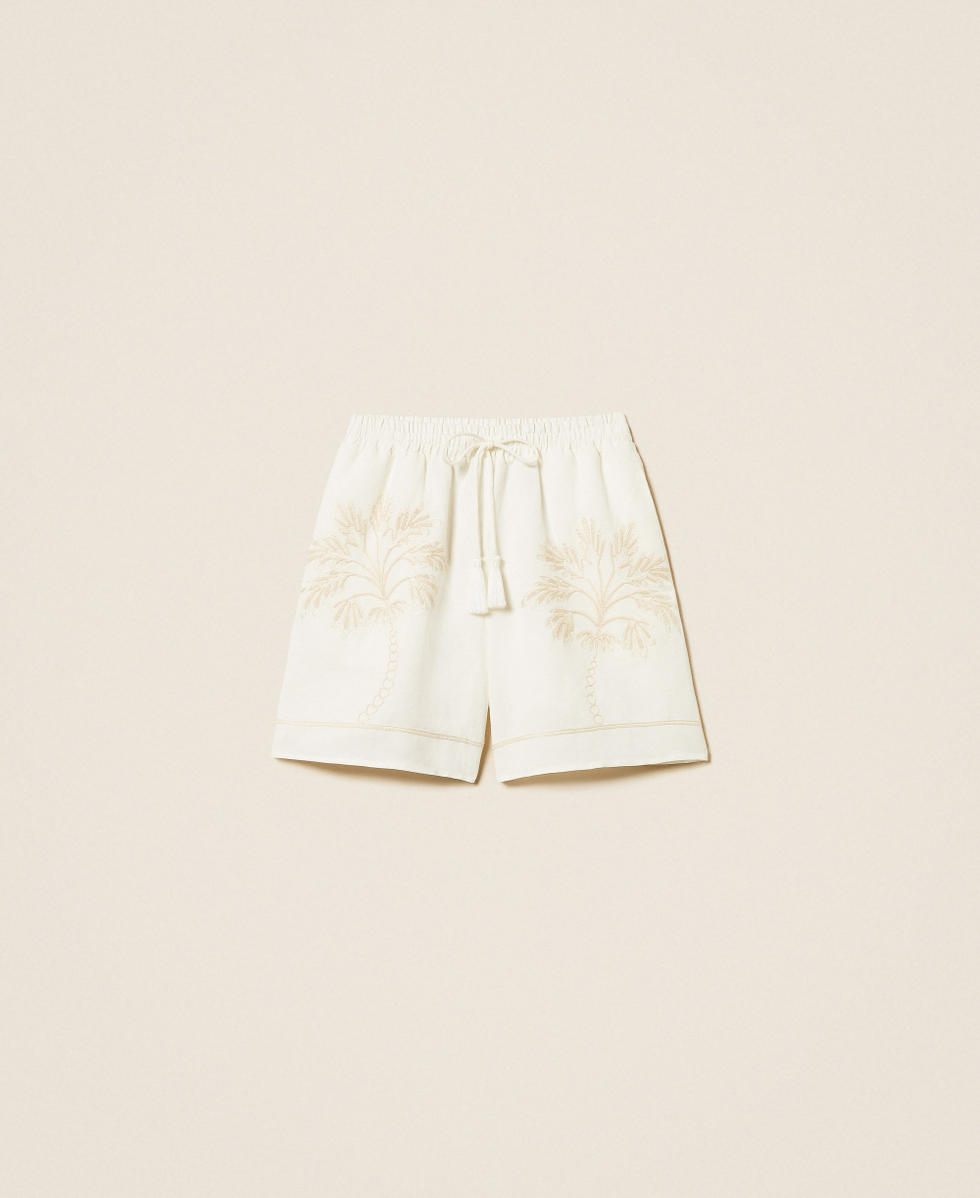 Linen blend shorts with embroidery
