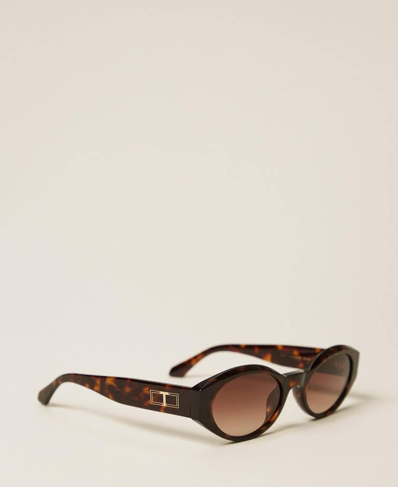 Oval-shaped acetate sunglasses Dark Havana Woman 999TZ5091_14145_02
