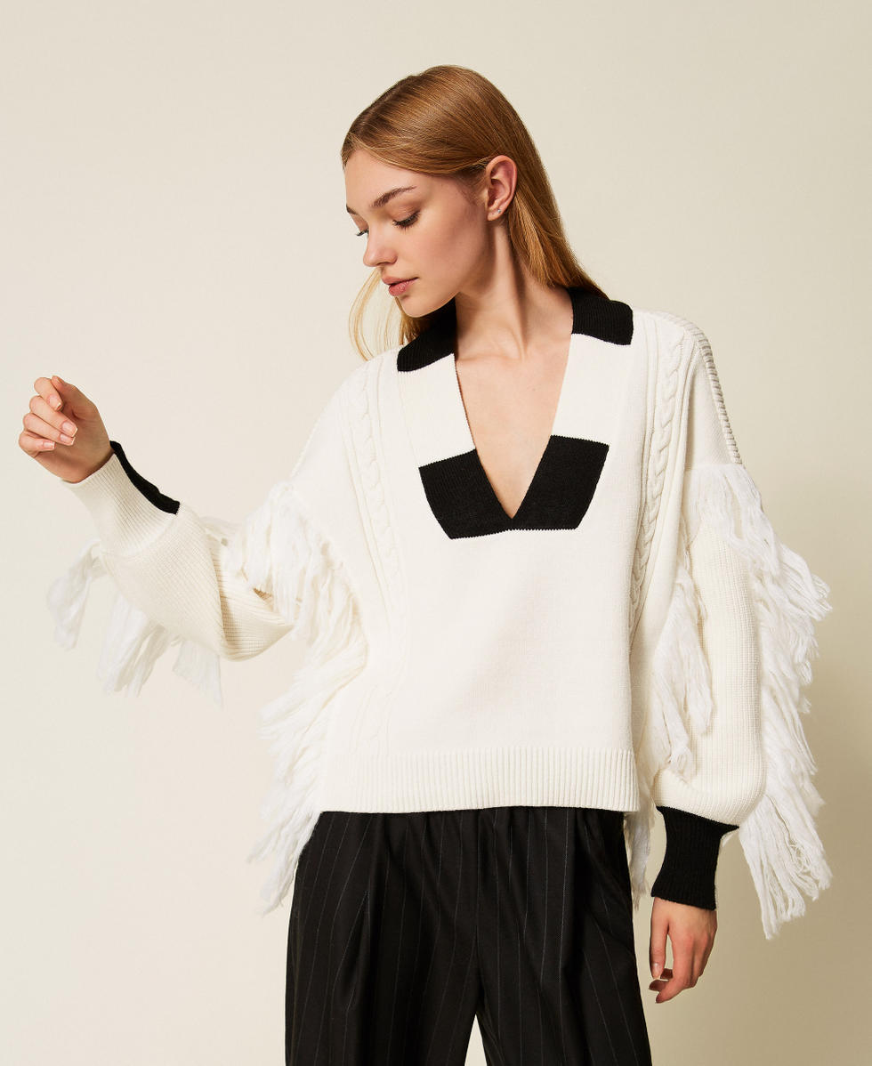 Jersey MYFO con flecos y ochos Bicolor Blanco «Artic Wolf» / Negro Mujer 252AQ3030_13017_02