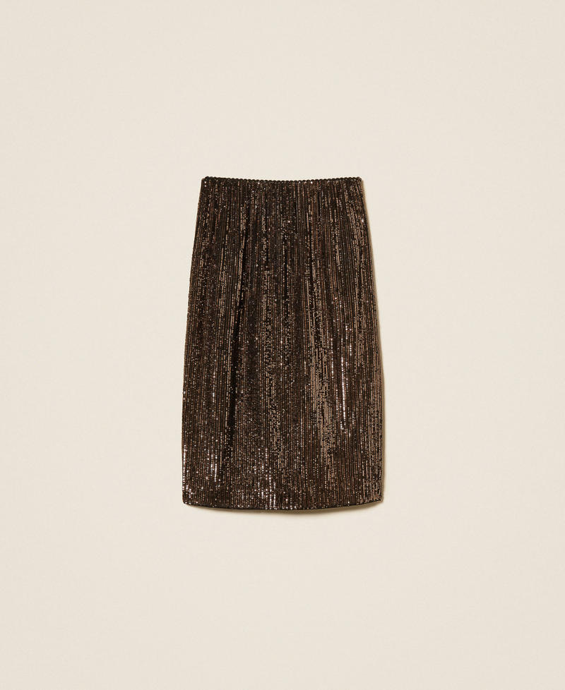 Sequin midi skirt Brown Sequin Stripes Woman 262TT2142_14171_S0