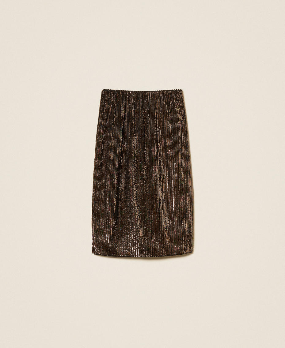 Sequin midi skirt Brown Sequin Stripes Woman 262TT2142_14171_S0