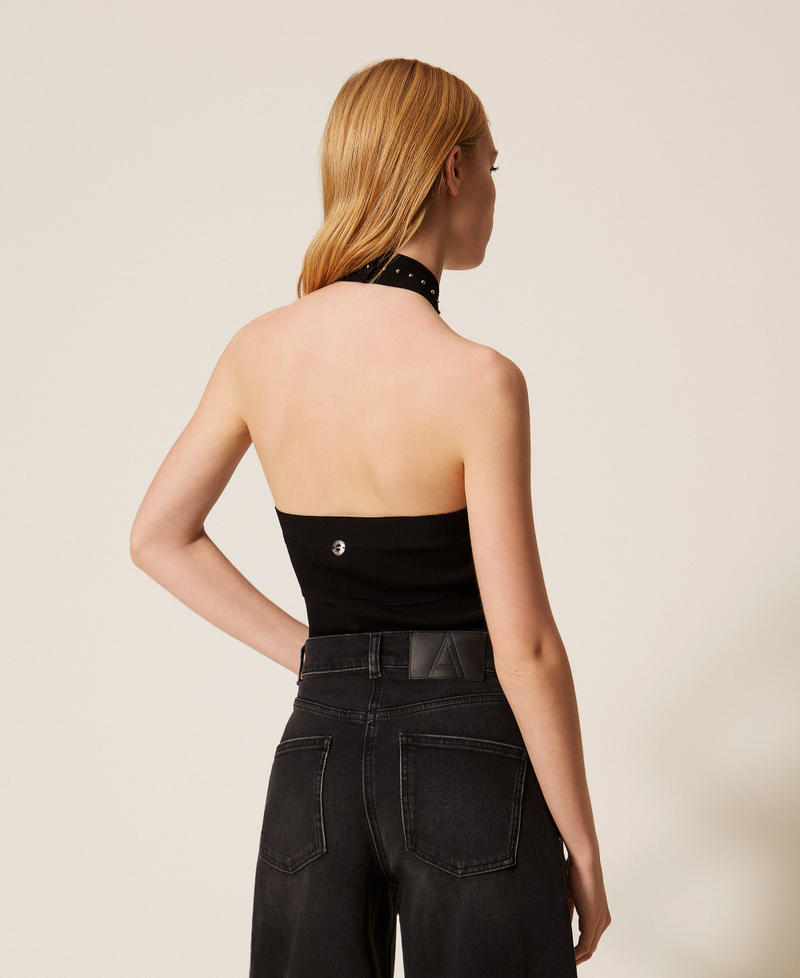 Halter neck knit top Black Woman 261AP3121_00006_03