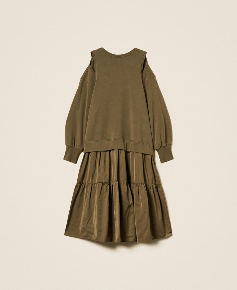 Plush fabric and taffeta long dress Green Olive Woman 252LI2GEE_12655_S0