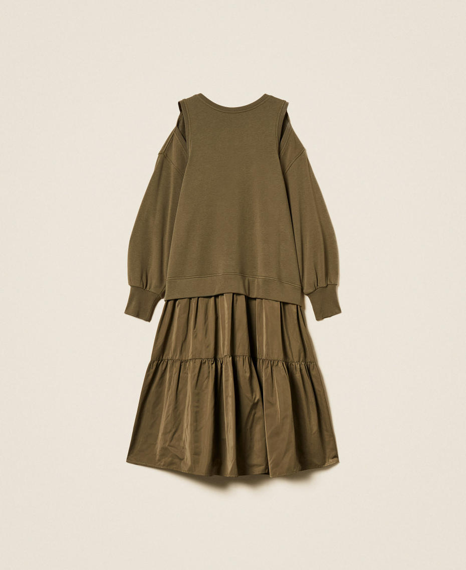 Plush fabric and taffeta long dress Green Olive Woman 252LI2GEE_12655_S0