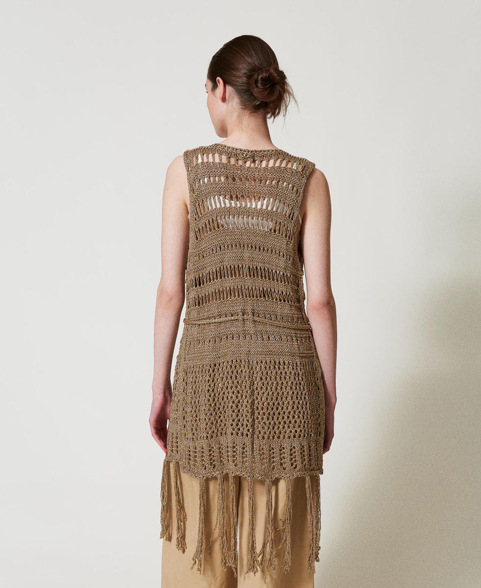 Openwork knit sleeveless cardigan with lurex Rope Beige Woman 251TA4360_12145_03