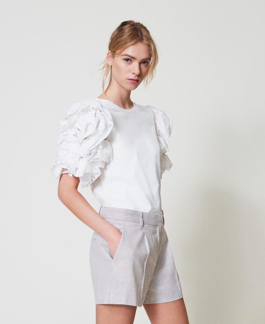 T-Shirt mit Organza-Ärmeln "Papers"-Weiß Frau 251AP2413_00840_02