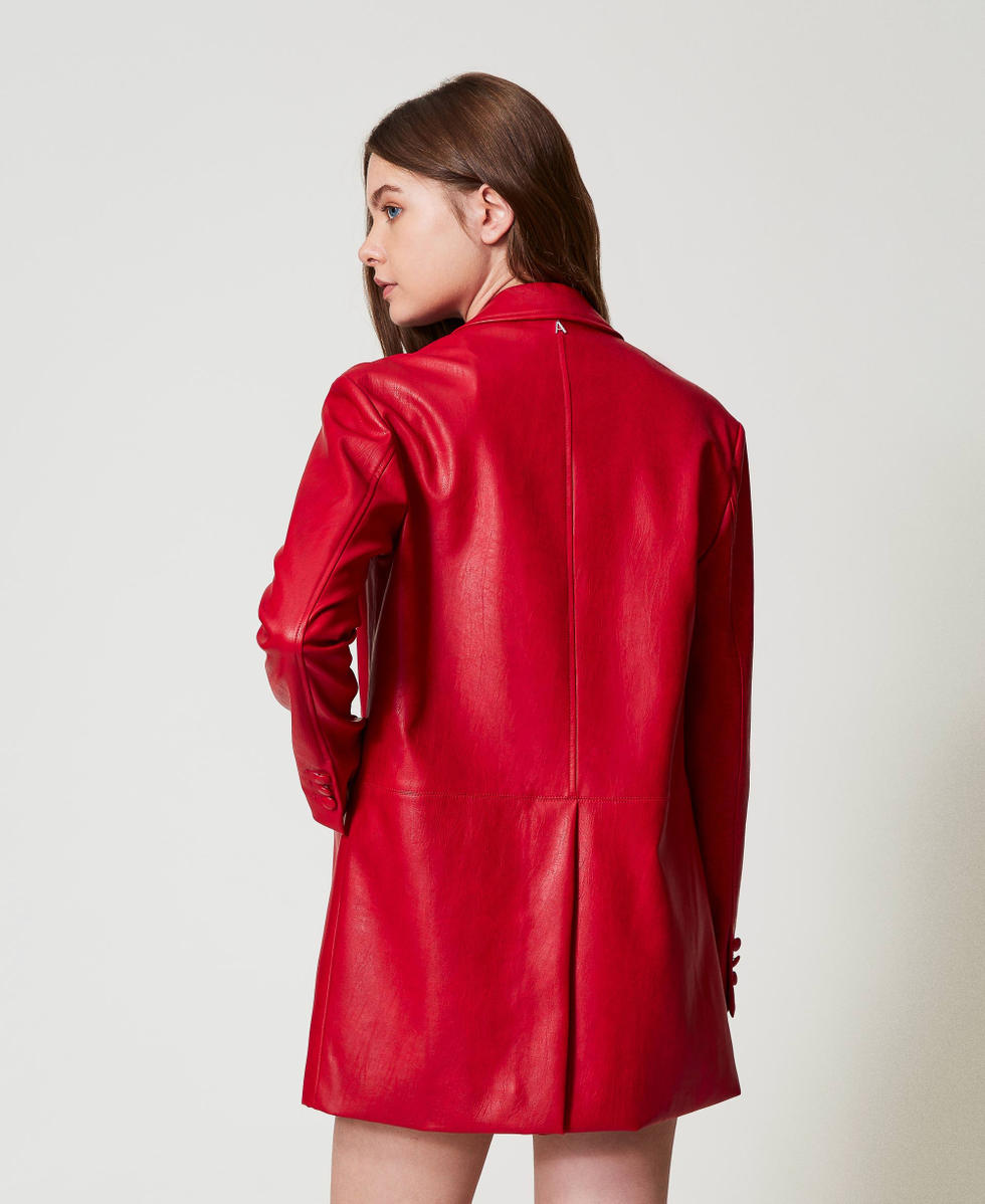 Chaqueta blazer larga con efecto piel