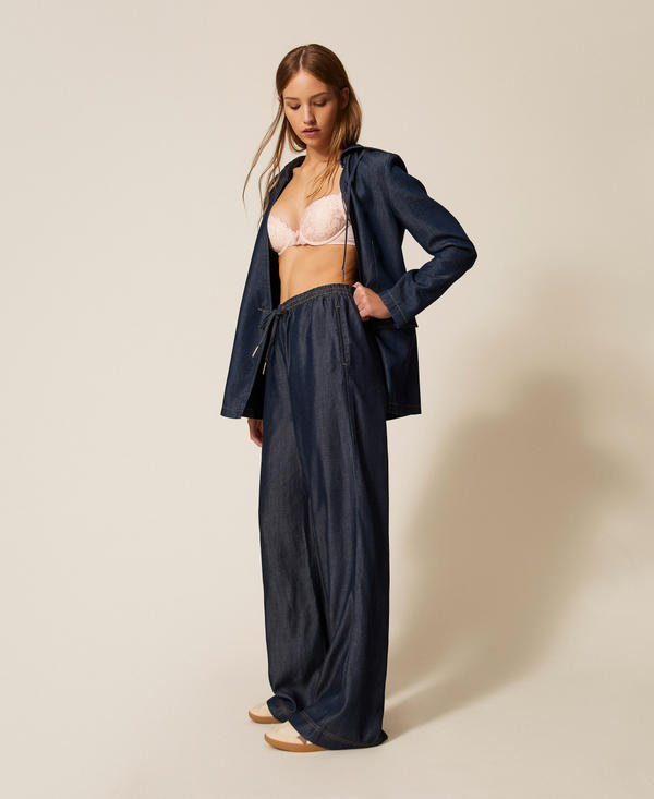 Wide-leg chambray trousers