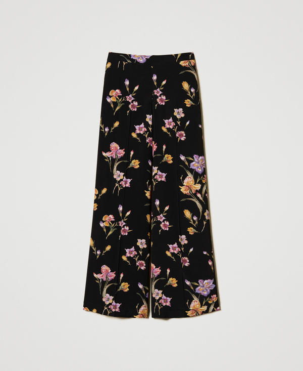 Pantalon en crêpe de Chine floral