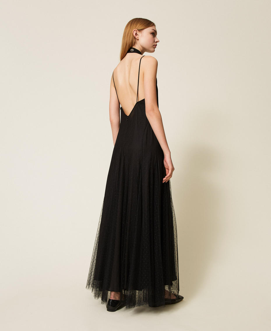 Long plumetis tulle dress Black Woman 252TP2650_00006_03