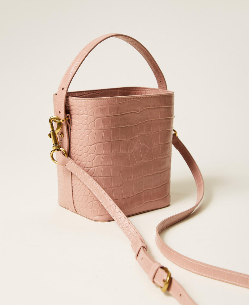 Borsa a secchiello in pelle a stampa coccodrillo Rosa Parisienne Donna 252TD8257_00714_03