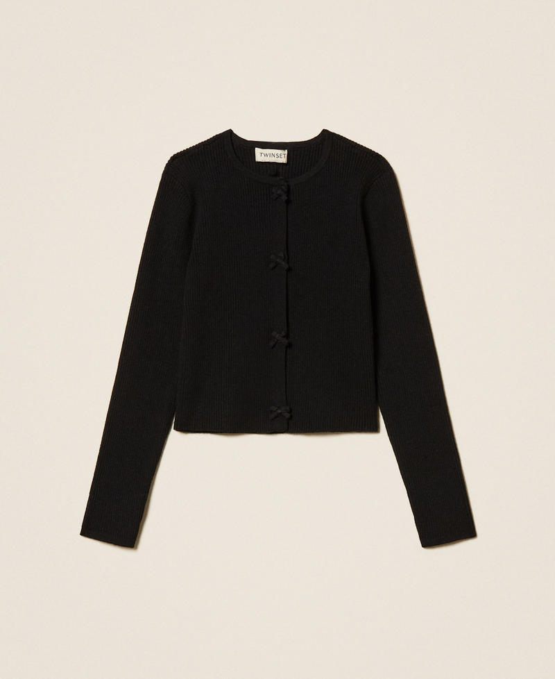 Cardigan pour fille en maille avec nœuds Noir Fille 252GB3011_00006_S0