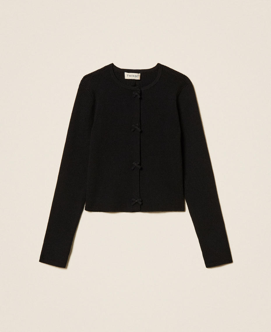 Cardigan pour fille en maille avec nœuds Noir Fille 252GB3011_00006_S0