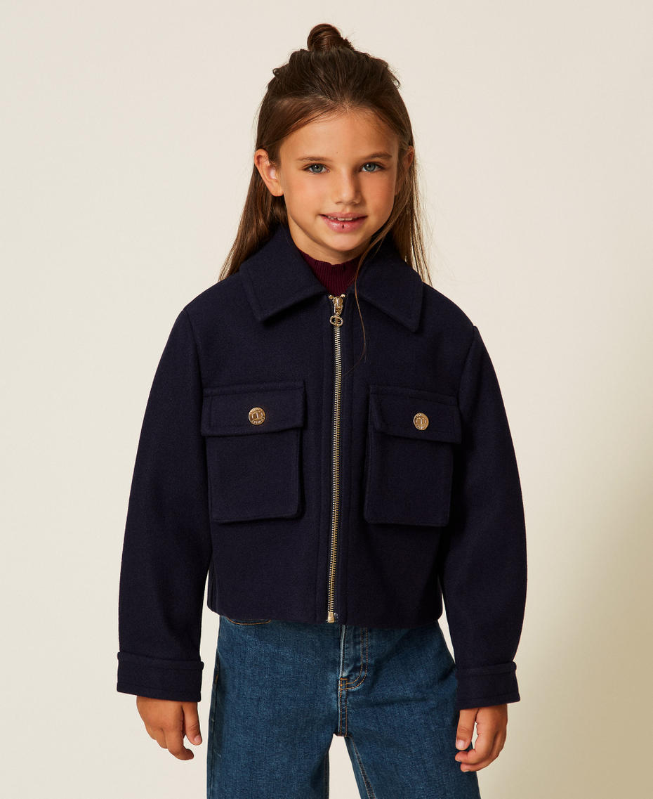 Wool cloth caban jacket with zip Classic Blue Girl 252GJ2151_11956_01