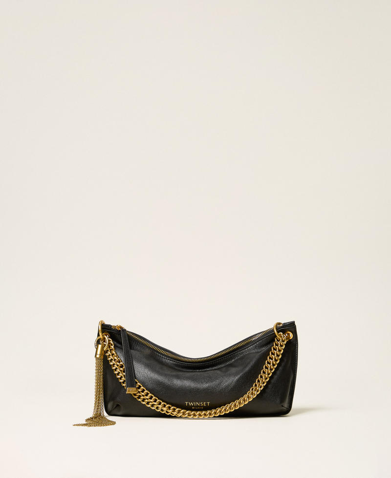 Hobo-Tasche aus Leder mit Quaste Schwarz Frau 262TD8250_00006_01