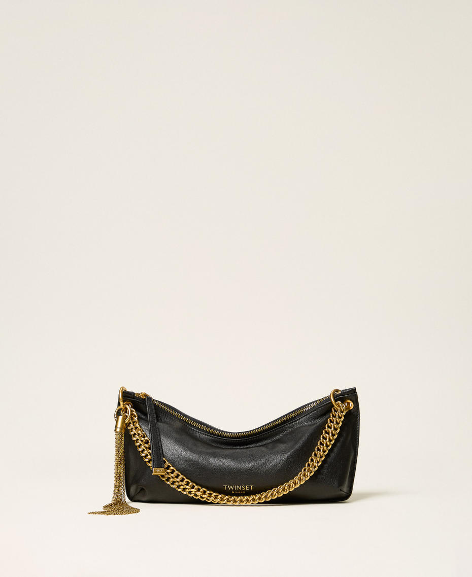 Hobo-Tasche aus Leder mit Quaste Schwarz Frau 262TD8250_00006_01